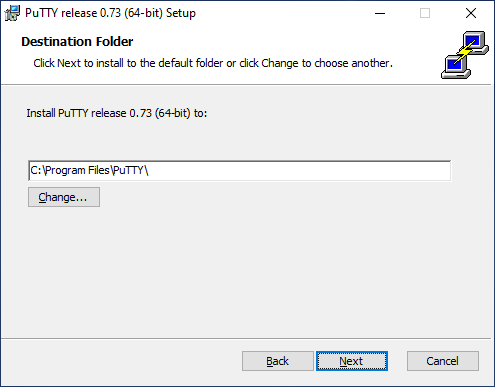 PuTTY destination folder