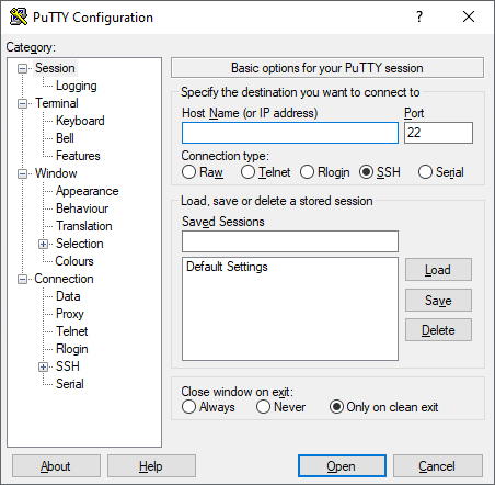 PuTTY Configuration window